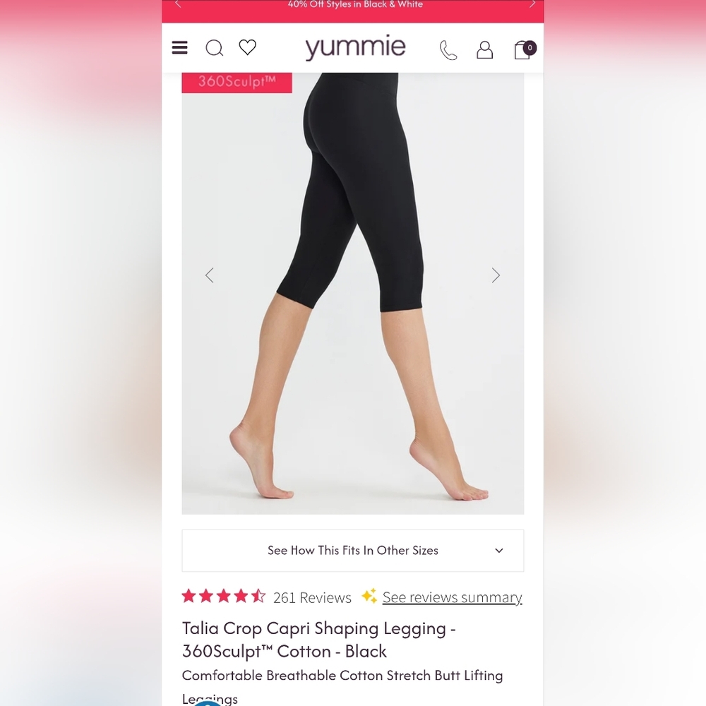 Yummie by Heather Thomson Black Talia Crop Capri Shaping Leggings